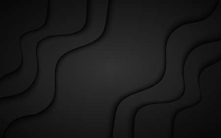 Abstract black background with diagonal waves. Wavy dark paper vector illustrationのイラスト素材