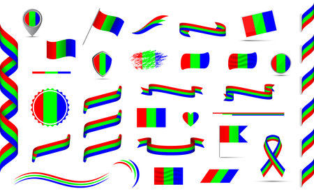 Big set of rgb ribbons, symbols, icons and flags isolated on a white background. Business print design set for your infographics and templates. Vector illustrationのイラスト素材