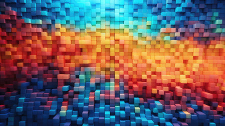 Abstract rainbow bright cubic background. 3D colorful geometric cube pattern. Generative AI bstract modern textureの素材