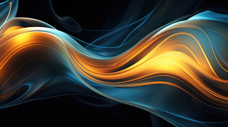 Abstract futuristic gold and blue glowing neon waves background. Neon color palette. Generative AIの素材