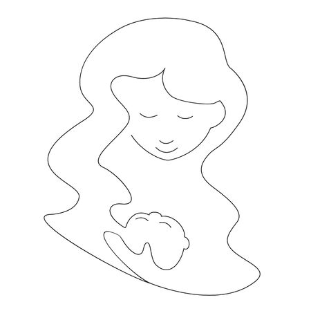 mother bent over child. happy family celebrating Mother's day outline vector illustrationのイラスト素材