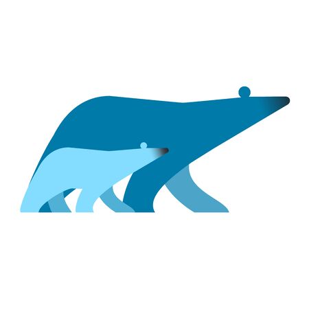 Illustration of polar Arctic bear and cub isolated on white background. vector drawing of bear family. mother and childのイラスト素材