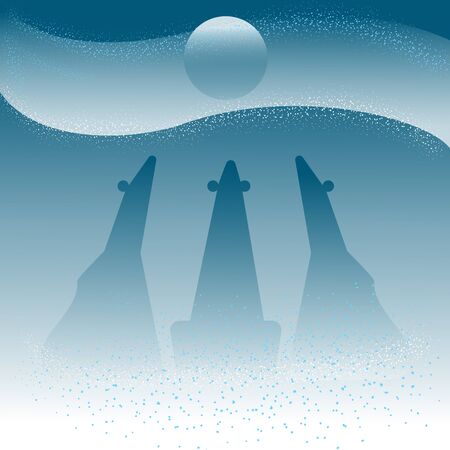 vector illustration art polar bears in Arctic snow winter moon night, doublemoon and bear. hand draw vector illustration.のイラスト素材
