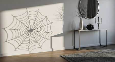 Modern living room interior with spider web and mirror - 3D Renderingの素材