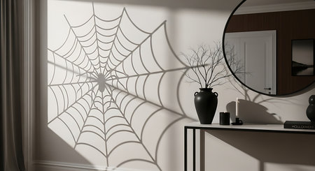 3D render of a white halloween room with a cobwebの素材