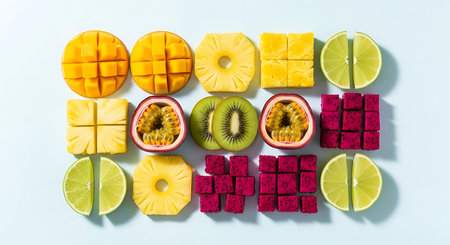 Sliced mango, dragon fruit, kiwi and pineappleの素材