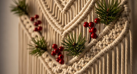 Christmas decoration with red berries on a white background. Close-up.の素材