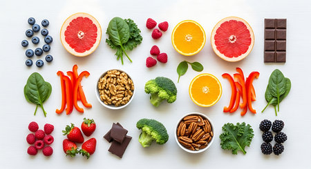 Healthy food clean eating selection: fruits, vegetables, berries and nuts.の素材