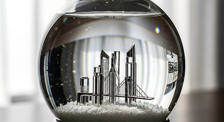 snow globe with cityscape in the background. 3d renderingの素材