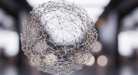 Polygonal wireframe sphere in modern interior. 3D renderingの素材