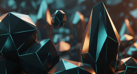 Abstract 3d rendering of chaotic low poly shapes. Futuristic polygonal background.の素材