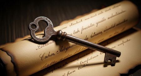 Key on the old book. Retro style. Selective focus.の素材