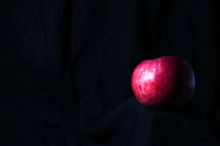 Sweet apple isolated on black background. Harvest new. Flat lay, top view. Copy spaceの写真素材