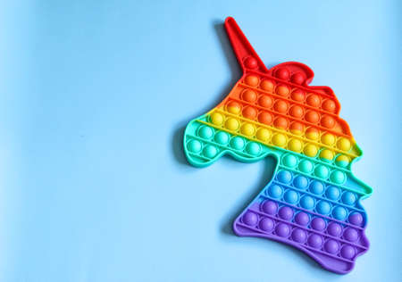 sensory toy from soft silicone bubbles. Stress and anxiety relief. Trendy game for stressed children and adultsの写真素材