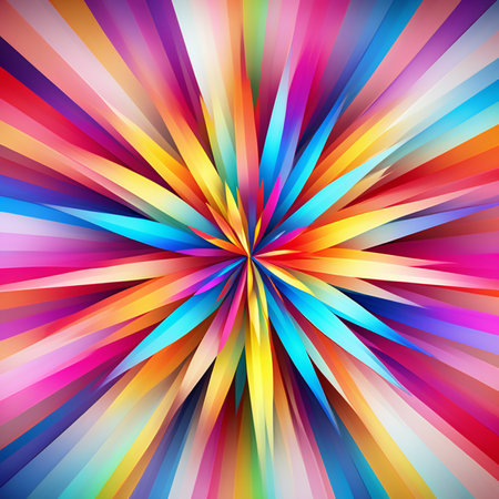 Colorful abstract background with radial, radiating, converging lines.の素材