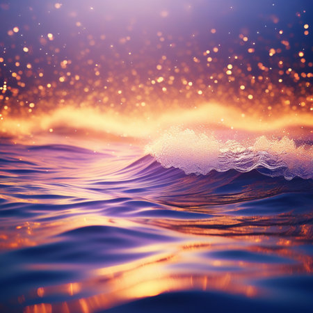 Abstract sea background with bokeh lights and waves. 3d renderの素材