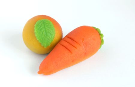 Marzipan apple and carrotの写真素材