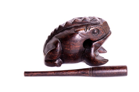 A wooden feng-shui frog isolatedの写真素材