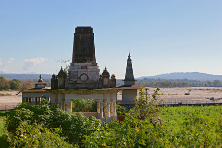 A landscape with ancient indian ruins in Haridvar, India.の写真素材