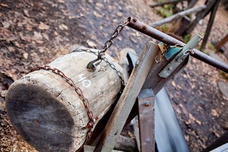 Hand made wooden and metal gym equipment in the parkの写真素材