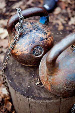 Hand made wooden and metal gym equipment in the parkの写真素材