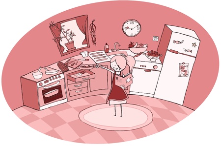 Monochrome kitchen illustration のイラスト素材