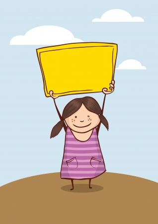Girl holding an empty boardのイラスト素材