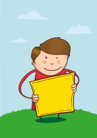 Boy holding an empty boardのイラスト素材