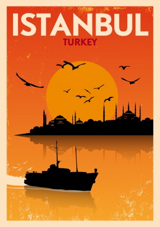 Vintage Istanbul Silhouette Posterのイラスト素材