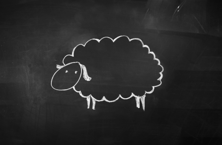 Sheep Drawing on the Blackboard の写真素材