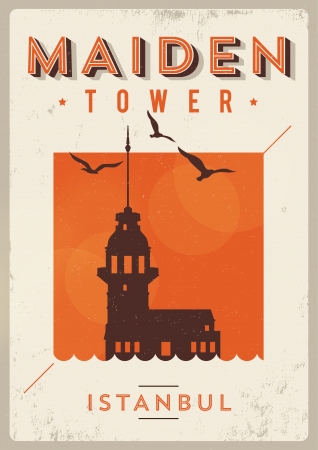 Vintage Maiden Tower Istanbul Poster のイラスト素材