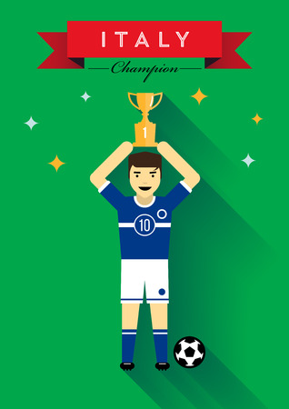 Champion Italy Team Player Holding Cupのイラスト素材