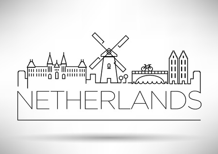 Netherlands City Line Silhouette Typographic Designのイラスト素材