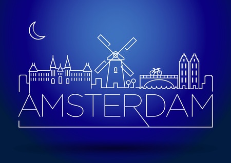 Amsterdam City Line Silhouette Typographic Designのイラスト素材