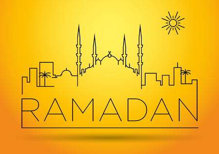 Typographic Ramadan Design with Vector Mosqueのイラスト素材