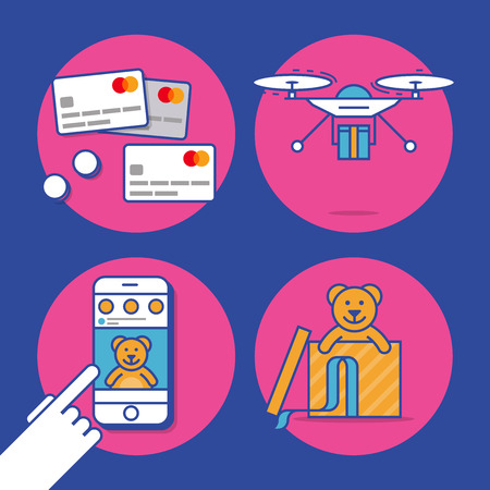 Online Shopping Illustration in Flat Linear Vector Styleのイラスト素材