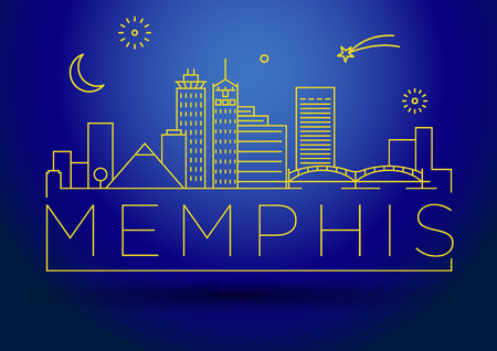 Minimal Memphis Linear City Skyline with Typographic Designのイラスト素材