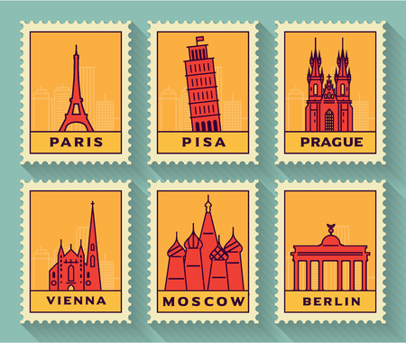 Famous Cities Stamp Collectionのイラスト素材