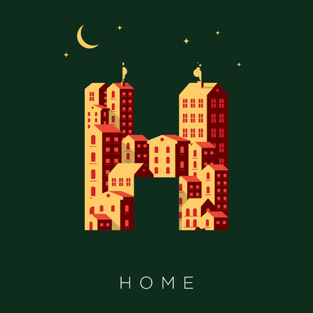 Flat City Illustration with H letterのイラスト素材