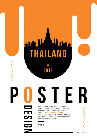 Thailand Modern Poster Design with Vector Linear Skylineのイラスト素材