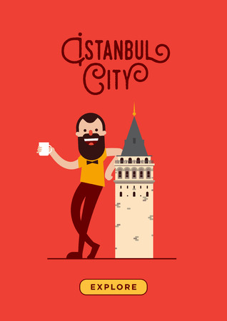 Galata Tower and Hipster Poster Designのイラスト素材