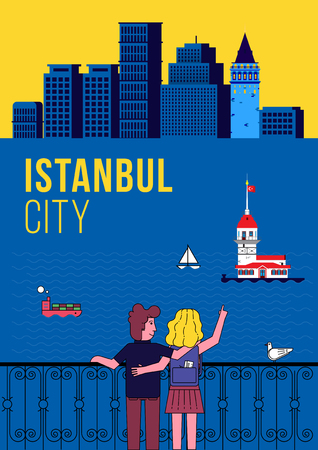 Lovers Wachting Istanbul Skylineのイラスト素材