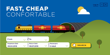 Flat Style Train Web Page Designのイラスト素材