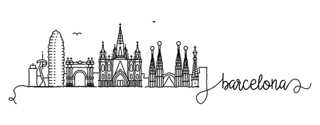 Barcelona City Skyline Doodle Signのイラスト素材