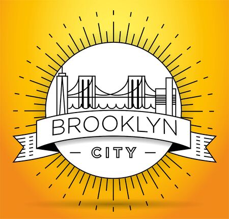 Minimal Brooklyn City Linear Skyline with Typographic Designのイラスト素材