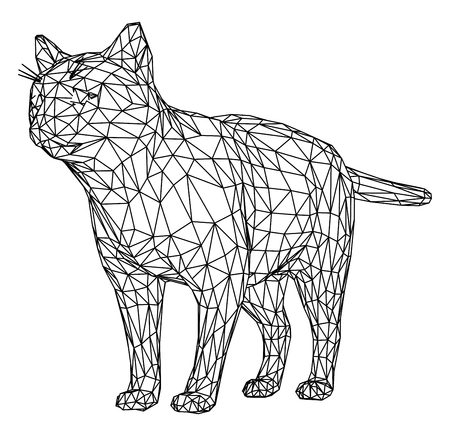 Cat polygonal lines illustration. Abstract vector cat on the white backgroundのイラスト素材