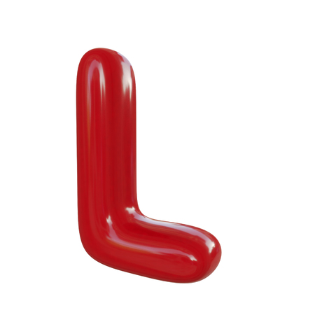Glossy red letter L. 3D render of balloon font isolated on white backgroundの写真素材