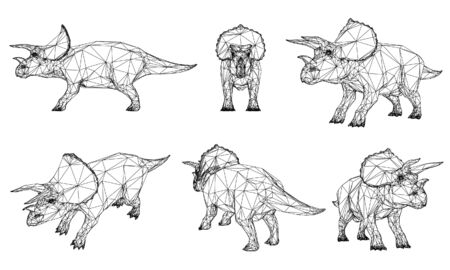 Triceratops big dangerous dinosaur. Polygonal lines illustration.のイラスト素材