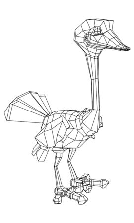 Cartoon ostrich polygonal lines illustration. Abstract vector ostrich on the white backgroundのイラスト素材