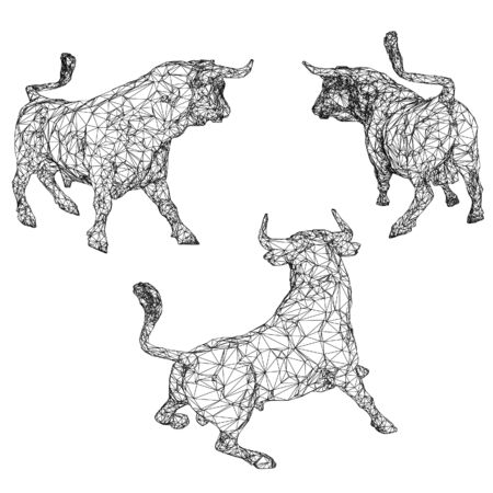 Angry bull polygonal lines illustration. Abstract vector bull on the white backgroundのイラスト素材